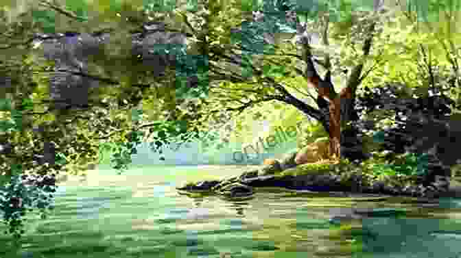 A Gouache Painting Of A River With Flowing Water, Trees, And Wildlife. Painting Nature With Clare: Create Beautiful Gouache Motifs Of The Garden Countryside Sea River And Forest