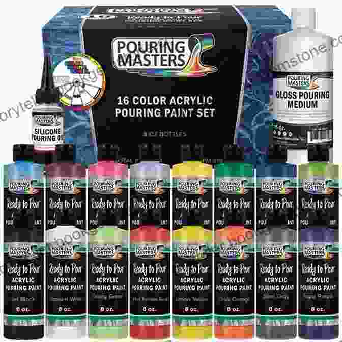 A Selection Of Colorful Acrylic Paints, The Essential Medium For Fluid Pouring Painting. The Ultimate Fluid Pouring Painting Project Book: Inspiration And Techniques For Using Alcohol Inks Acrylics Resin And More Create Colorful Paintings Agate Slices Vases Vessels More