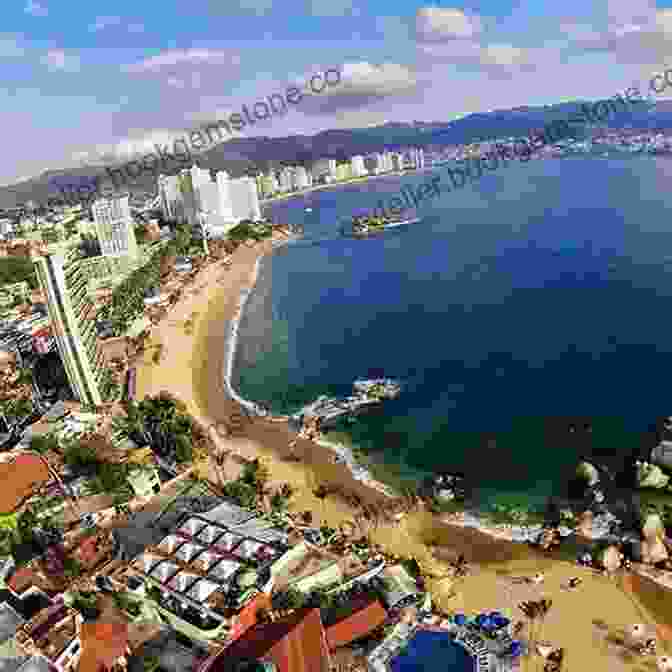 A Stunning Panoramic View Of Acapulco's La Condesa Beach, Showcasing The Vibrant Blue Waters, White Sands, And Lush Green Vegetation. Economic Life Of Mexican Beach Vendors: Acapulco Puerto Vallarta And Cabo San Lucas