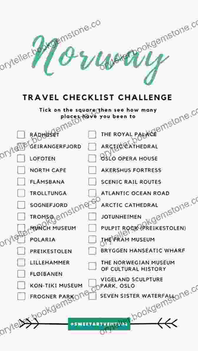 Norway Travel Checklist Featuring A Map Of Norway, Passport, Camera, Hiking Boots, And Warm Clothing Norway : My Travel Checklist (Norway Travel Journals)